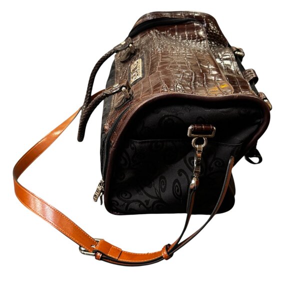 Brighton Lansky Croc-Embossed Leather Weekender Travel Duffle Bag - Picture 3 of 7